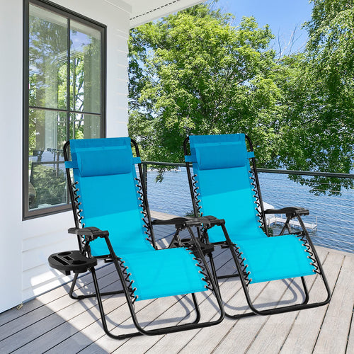 2 PCS Blue Zero Gravity Chair with Cup Holder A8569