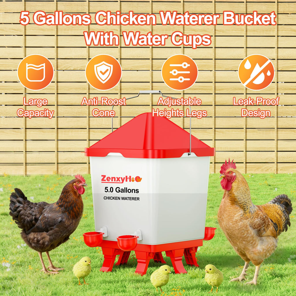 5.0 Gal Chicken Waterer Bucket with 4 Cups K88036