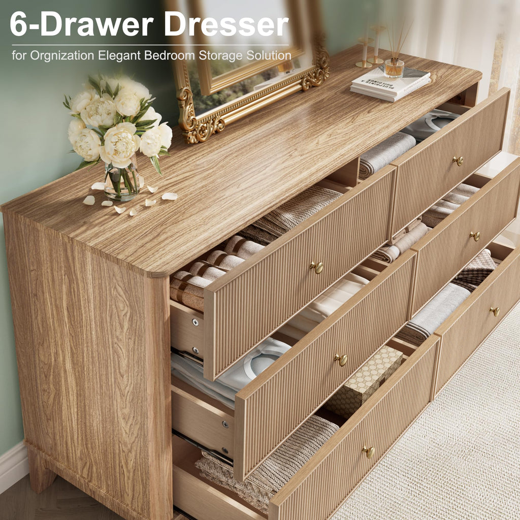 Fluted 6 Drawer Wood Dresser J5457