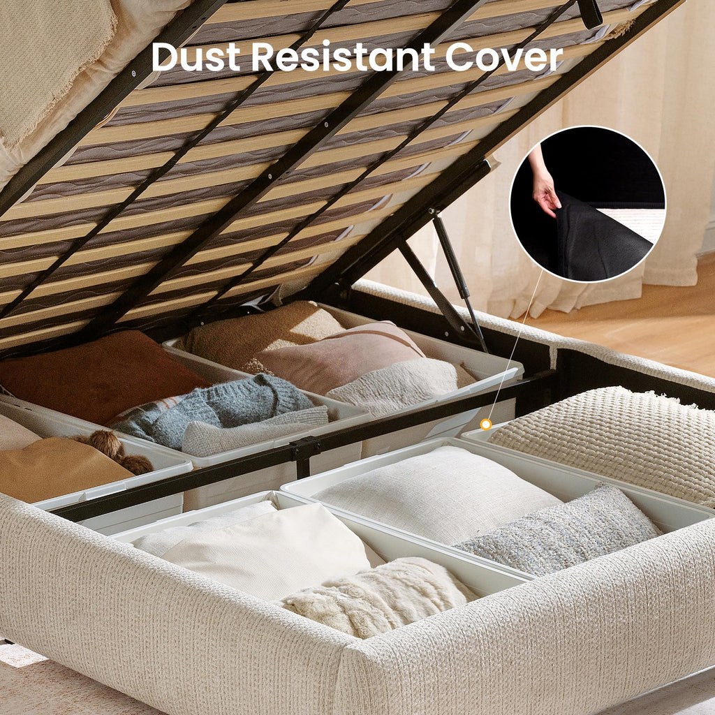 Queen Lift Up Storage Bed Frame with Adjustable Headboard, Beige P457
