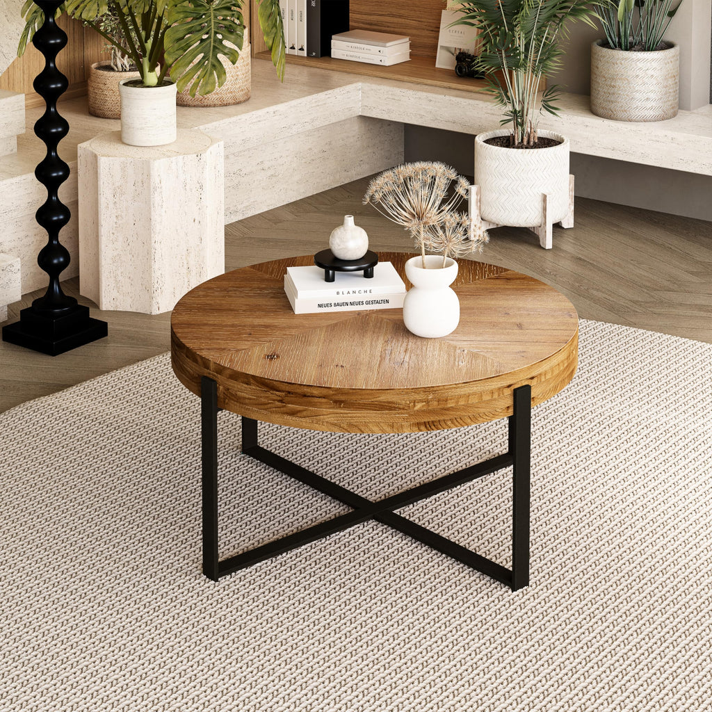 34" Round Coffee Table with Metal Base W2215
