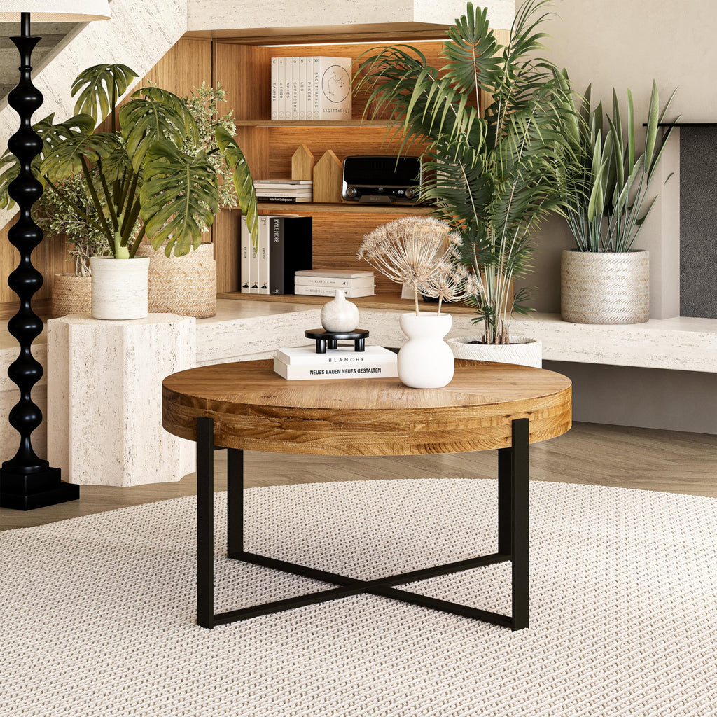 34" Round Coffee Table with Metal Base W2215